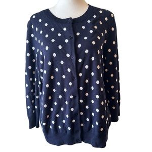 Talbots navy & white women’s cardigan sweater. Large.